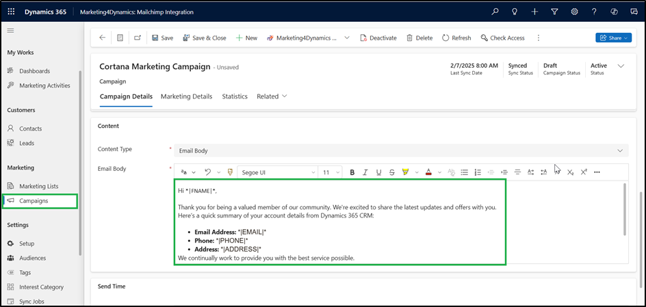 Design, Sync, & Send Mailchimp Campaigns Within Dynamics 365