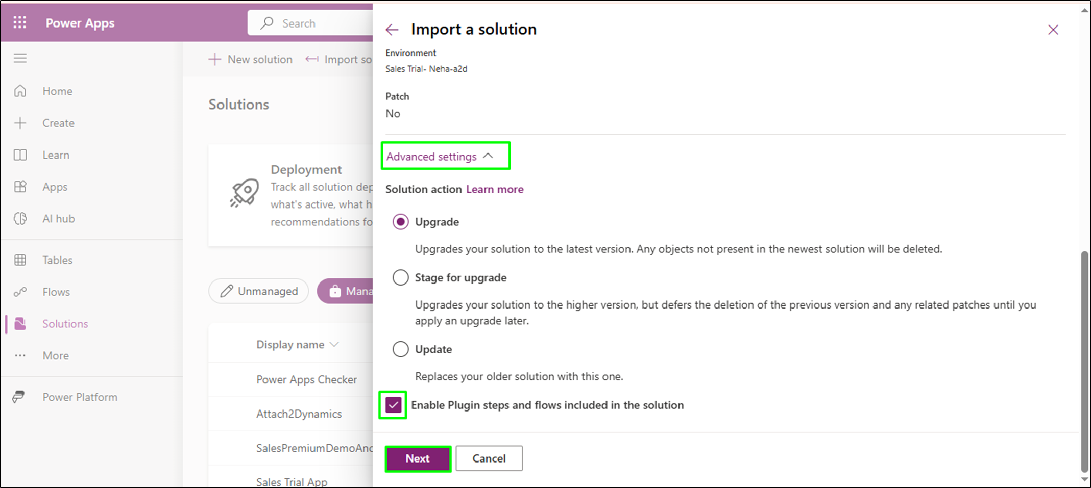 Upgrade Solution in Power Apps