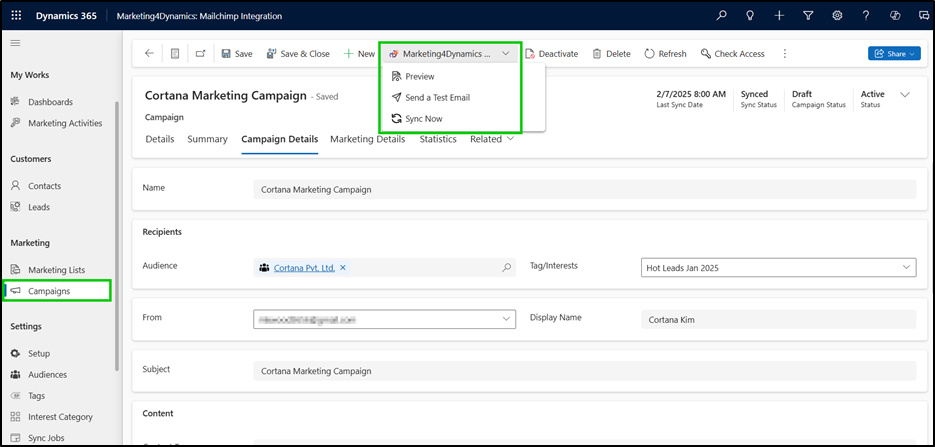 Design, Sync, & Send Mailchimp Campaigns Within Dynamics 365