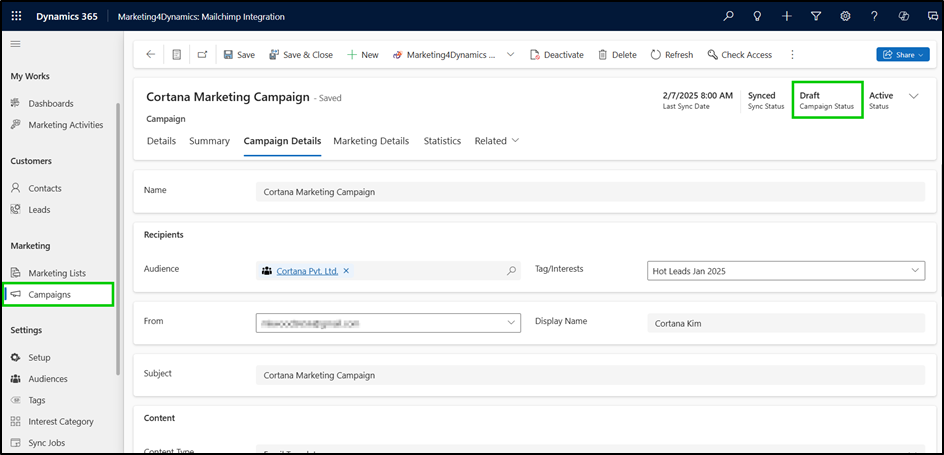 Design, Sync, & Send Mailchimp Campaigns Within Dynamics 365