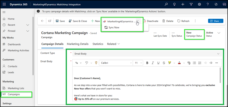 Design, Sync, & Send Mailchimp Campaigns Within Dynamics 365